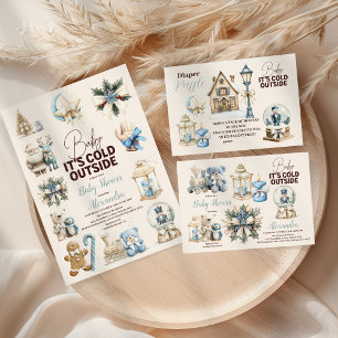 Winter Blue Christmas Holiday Baby Shower Invitation