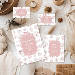 Pink Clothes Toile De Jouy Baby Shower Invitation