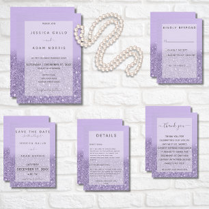Lavender Glitter Modern Wedding Save The Date