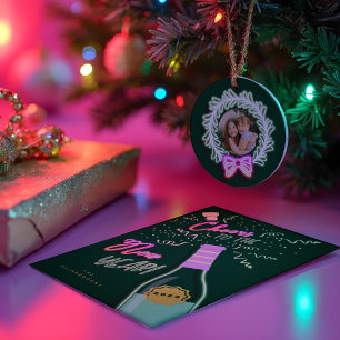 Fun Pink Green Neon Lights Christmas Wreath Photo Metal Tree Decoration
