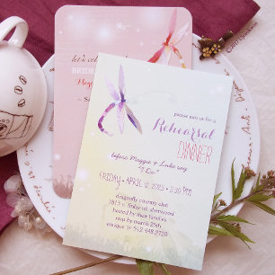 Colourful Dragonfly Couple Spring Wedding Invitation