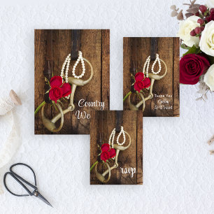 Red Roses and Horse Bit Country Wedding RSVP Card