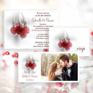 Red Frosty Berries Winter Wedding Invitation