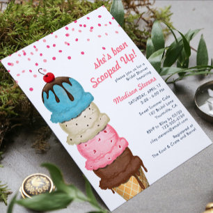 Summer Ice Cream Modern Watercolor Bridal Shower Acrylic Invitations