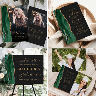 Photo Green Agate Gold Script Dark Graduation Thank You Card