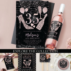Luxury 35th Birthday Rose Gold & Black Glitter Invitation