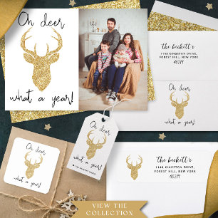 Oh Deer, What A Year! Funny Christmas Real Foil Holiday Postcard