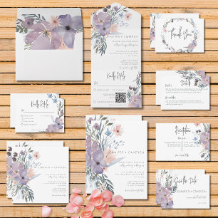 Dusty Purple & Blue Boho Floral Wedding Save The Date