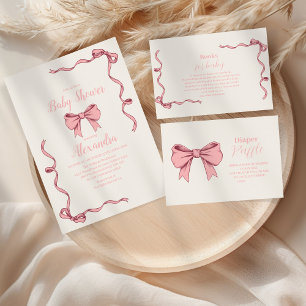 Pink Bow Baby Shower Invitation