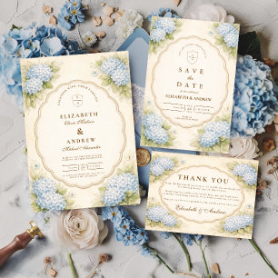 Vintage Blue Hydrangea Garden Wedding Invitation