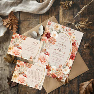 Variegated autumn floral rusty ivory blush sage save the date