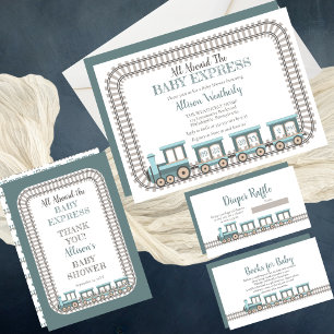 All Aboard the Baby Express Train Boy Baby Shower Invitation