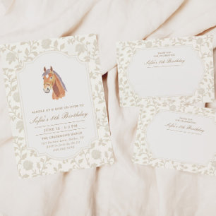 Horse Saddle Up Neutral Brown Toile Pony Birthday Invitation