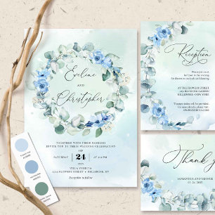 Dusty Blue Green Eucalyptus Wreath Rustic Wedding Invitation