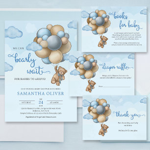 Teddy bear blue brown beige balloons personalised sherpa blanket