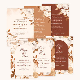 Boho White Peonies Terracotta Save the Date Card