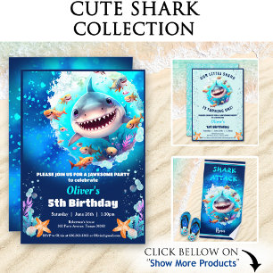 Cute Shark Boy Birthday Name Text Wrapping Paper