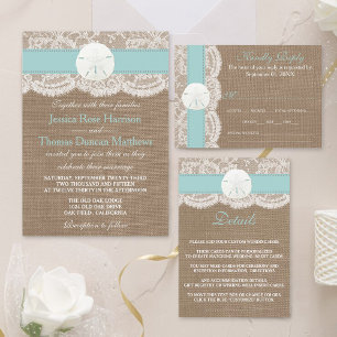 The Turquoise Sand Dollar Beach Wedding Collection Invitation