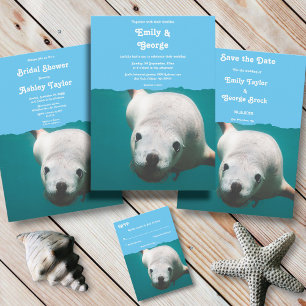 Navy Blue Underwater Sea Lion Ocean Bridal Shower Invitation