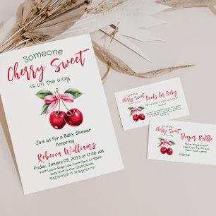 Cherry Sweet Pink Bow Girl Baby Shower Game Diaper Enclosure Card