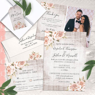 Rustic Wood & Roses Shabby Wedding Thank You Photo