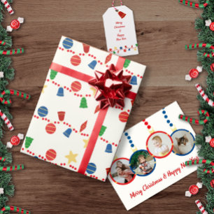 Beaded garland with retro Christmas ornaments Holiday Card