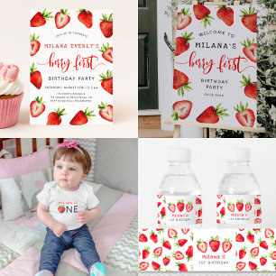 Strawberry 1st Birthday Party   Berry First Invitation