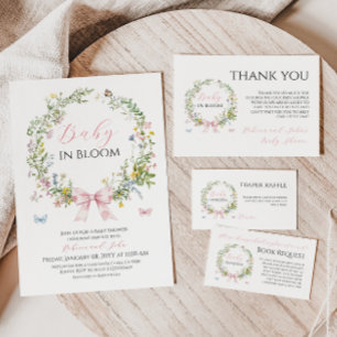 Boho Baby in Bloom Pink Bow Baby Shower Diaper Enclosure Card