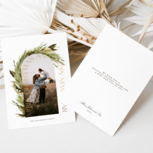 Modern Minimal Green Arch 2 Photo Merry Christmas  Holiday Card