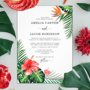 Banana Leaves Monogrammed Tropical Wedding Invitation