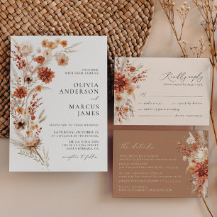 Boho Terracotta Dahlia Wildflower Elegant Wedding RSVP Card