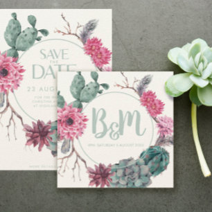 Minimalistic Boho Cactus Desert Wedding  Invitation