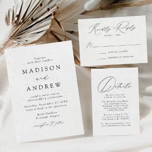 Modern Speckled Black and White QR Code Wedding Invitation Postcard