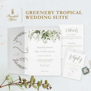 Elegant Tropical Leaf Destination Wedding RSVP Card