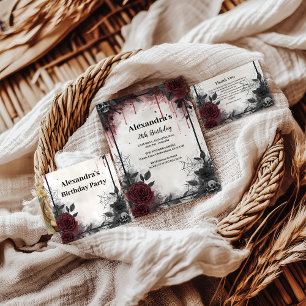 Gothic Bats & Roses Birthday Invitation