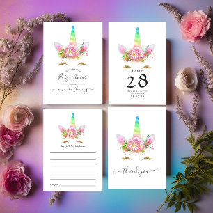 Pink Floral Rainbow Unicorn Baby Shower Invitation