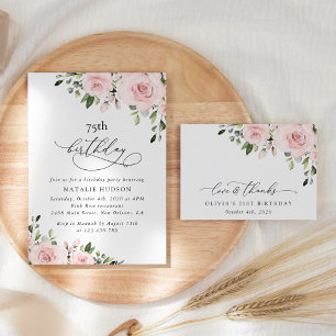 Blush Flowers, Pink Flowers, Greenery, Birthday Invitation