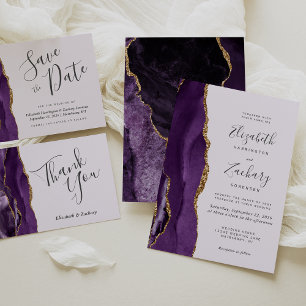 Purple Gold Agate Lavender Wedding Invitation