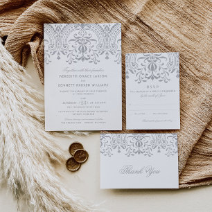 Elegant Silver Vintage Glamour Wedding Invitation