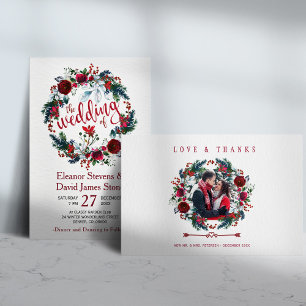 Rustic winter floral BUDGET wedding invitation
