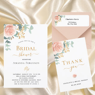 Bridal Shower eucalyptus floral rose gold bee Invitation Postcard