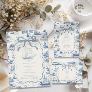 Toile Chic Nautical  Bow Wedding Enclosure Card