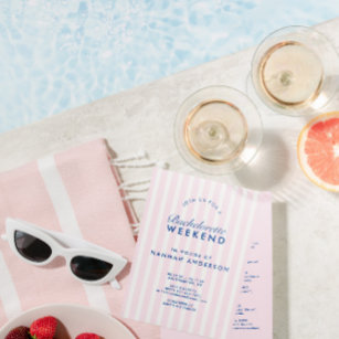Retro Navy & Pink Stripes Bachelorette Sparkling Wine Label
