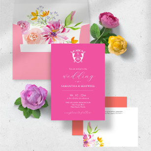 Watercolor Floral Wedding Invites with QR Code 
