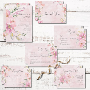 Pink Blush Floral Watercolor Modern Wedding Thank You Card