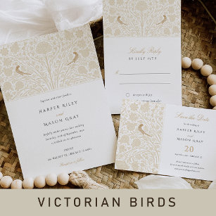 Monogram Twin Birds Victorian Wedding Invitation