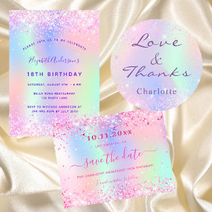Birthday party pink purple glitter holographic favour bags