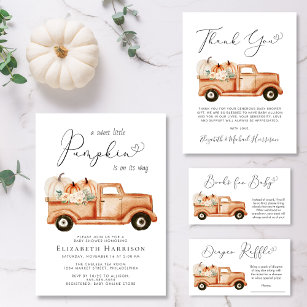 Pumpkin Floral Vintage Truck Baby Shower Invitation