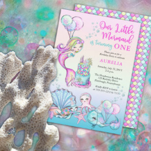 Little Mermaid of Colour Girl 1st Birthday Party Invitation