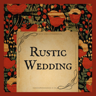 Rustic Red Poppies Vintage Wood Wedding  Table Number